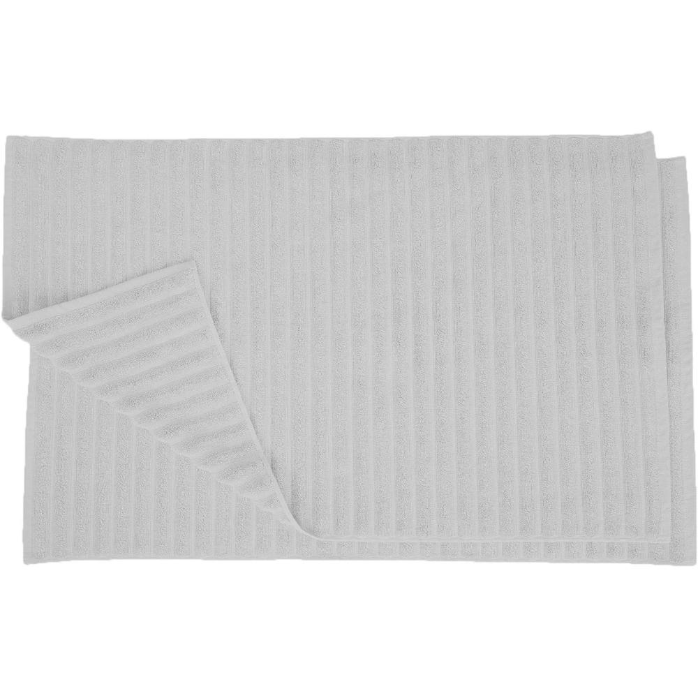 imageSuperior Striped Bath Mat 2Pack 100 Combed Cotton Luxury Spa Ribbed Texture Durable and Washable Bathroom Mats  Aster Blue 22quot x 35quot eachSilver