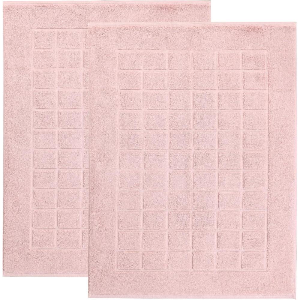 imageSuperior Striped Bath Mat 2Pack 100 Combed Cotton Luxury Spa Ribbed Texture Durable and Washable Bathroom Mats  Aster Blue 22quot x 35quot eachTea Rose