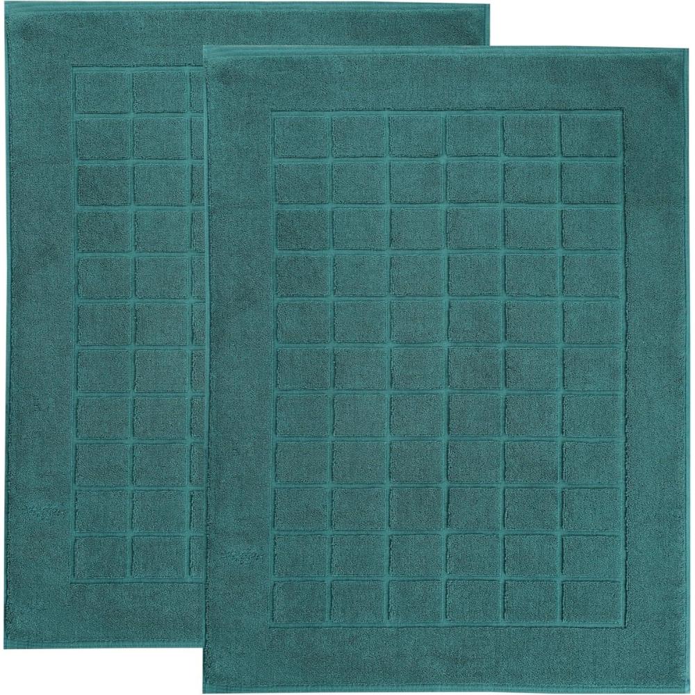 imageSuperior Striped Bath Mat 2Pack 100 Combed Cotton Luxury Spa Ribbed Texture Durable and Washable Bathroom Mats  Aster Blue 22quot x 35quot eachTeal