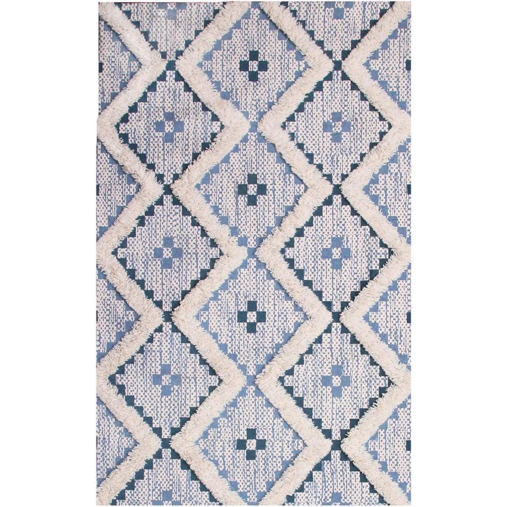 imageSuperior Talluah  Indoor Printed HandTuffed Room Decor for Bedroom Aesthetic Area Rug for Living Room  5 x 8  RustBlackCerulean  Dark Denim