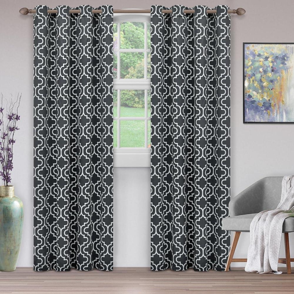 imageSuperior Trellis Collection Quality Soft Insulated Thermal Woven Blackout Grommet Printed Curtain Panel Pair Set Of 2 52quot x 84quot  Light BlueGrey