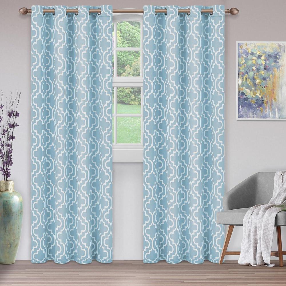 imageSuperior Trellis Collection Quality Soft Insulated Thermal Woven Blackout Grommet Printed Curtain Panel Pair Set Of 2 52quot x 84quot  Light BlueLight Blue