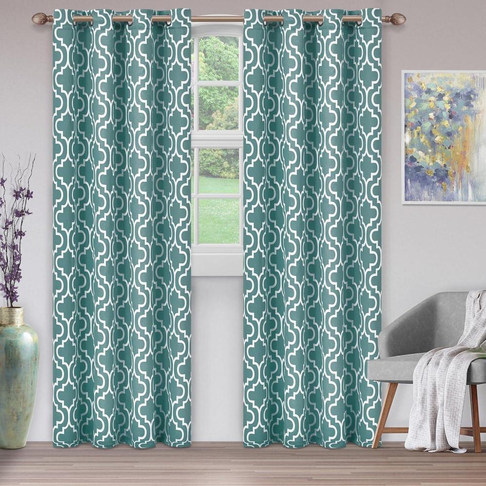 imageSuperior Trellis Collection Quality Soft Insulated Thermal Woven Blackout Grommet Printed Curtain Panel Pair Set Of 2 52quot x 84quot  Light BlueTeal