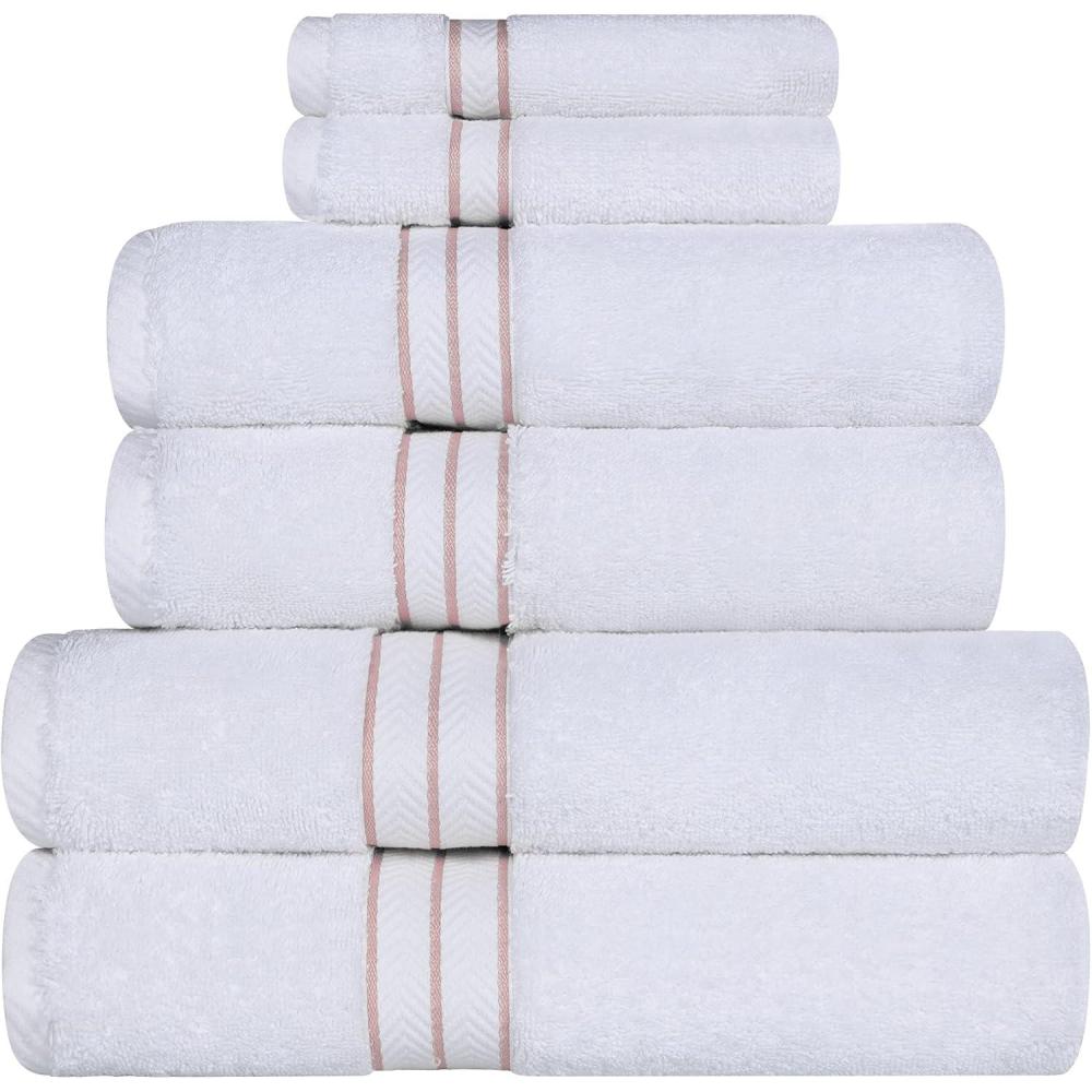 imageSuperior Turkish Cotton UltraPlush 6Piece Towel Set Ideal for Master Bath Guest Bathroom Fast Drying Shower Spa FaceWashcloths Hand Bath Towels Absorbent Home Basics Tea RoseTea Rose