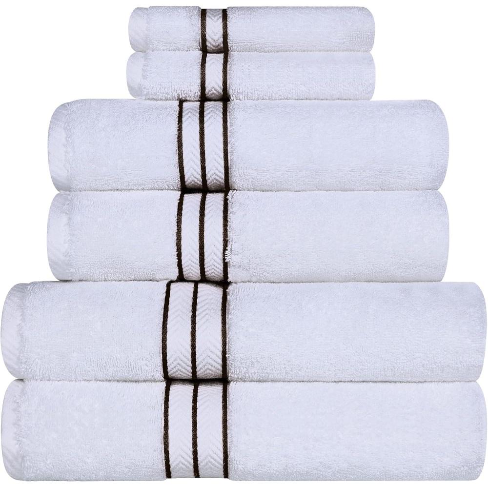 imageSuperior Turkish Cotton UltraPlush 6Piece Towel Set Ideal for Master Bath Guest Bathroom Fast Drying Shower Spa FaceWashcloths Hand Bath Towels Absorbent Home Basics Tea RoseChocolate