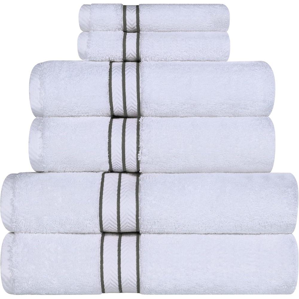 imageSuperior Turkish Cotton UltraPlush 6Piece Towel Set Ideal for Master Bath Guest Bathroom Fast Drying Shower Spa FaceWashcloths Hand Bath Towels Absorbent Home Basics Tea RoseCharcoal