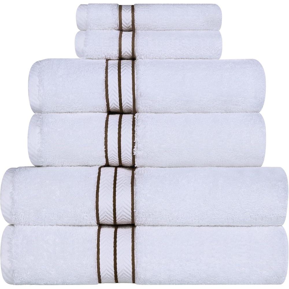 imageSuperior Turkish Cotton UltraPlush 6Piece Towel Set Ideal for Master Bath Guest Bathroom Fast Drying Shower Spa FaceWashcloths Hand Bath Towels Absorbent Home Basics Tea RoseLatte