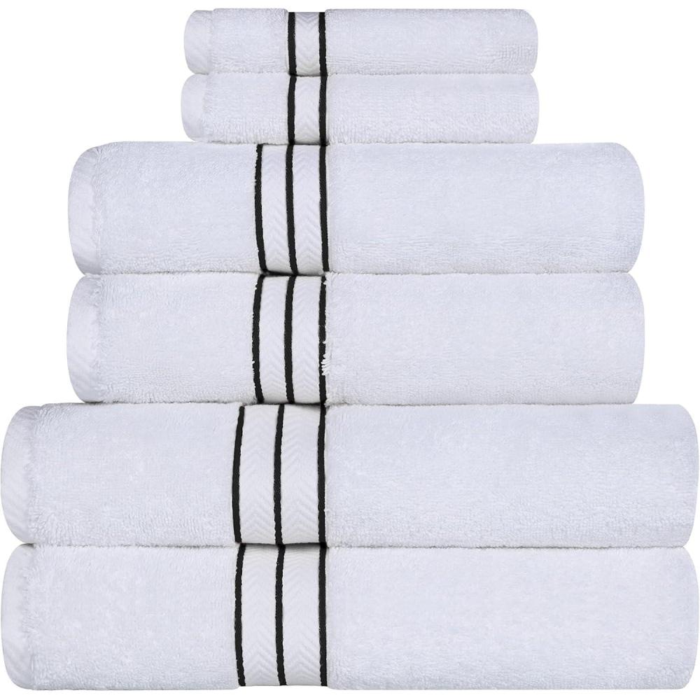 imageSuperior Turkish Cotton UltraPlush 6Piece Towel Set Ideal for Master Bath Guest Bathroom Fast Drying Shower Spa FaceWashcloths Hand Bath Towels Absorbent Home Basics Tea RoseBlack
