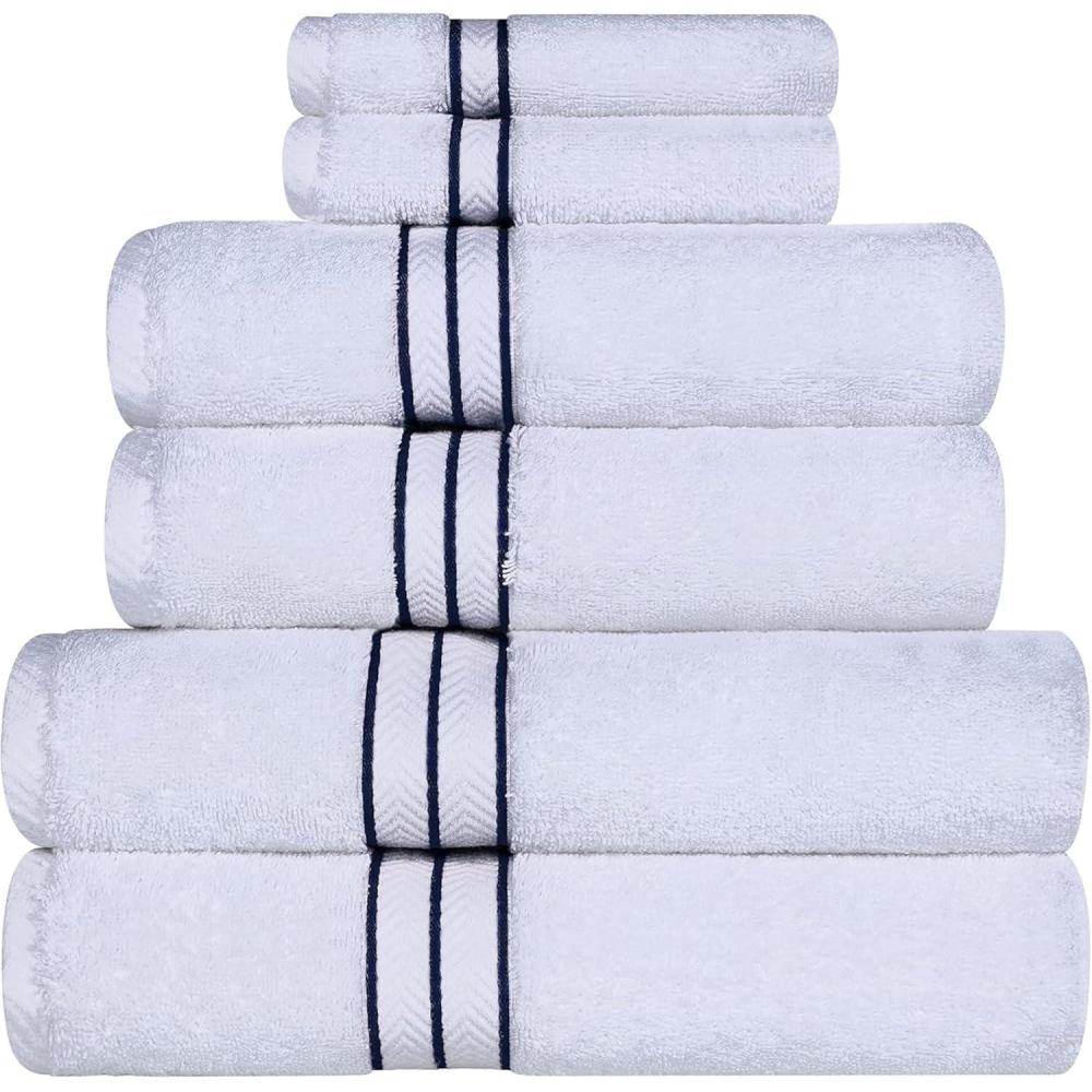 imageSuperior Turkish Cotton UltraPlush 6Piece Towel Set Ideal for Master Bath Guest Bathroom Fast Drying Shower Spa FaceWashcloths Hand Bath Towels Absorbent Home Basics Tea RoseNavy Blue