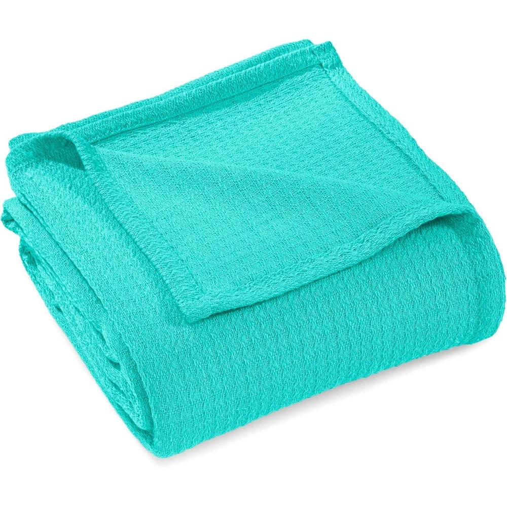 imageSuperior Waffle Weave Cotton Blanket for Picnic Beach Traveling or Camping Comfy Blanket Bedroom Decor Essentials Cover for Bed Couch Lounging Honeycomb Knit FullQueen TurquoiseTurquoise
