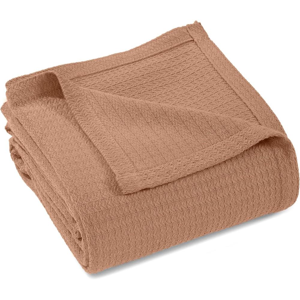 imageSuperior Waffle Weave Cotton Blanket for Picnic Beach Traveling or Camping Comfy Blanket Bedroom Decor Essentials Cover for Bed Couch Lounging Honeycomb Knit FullQueen TurquoiseCamel