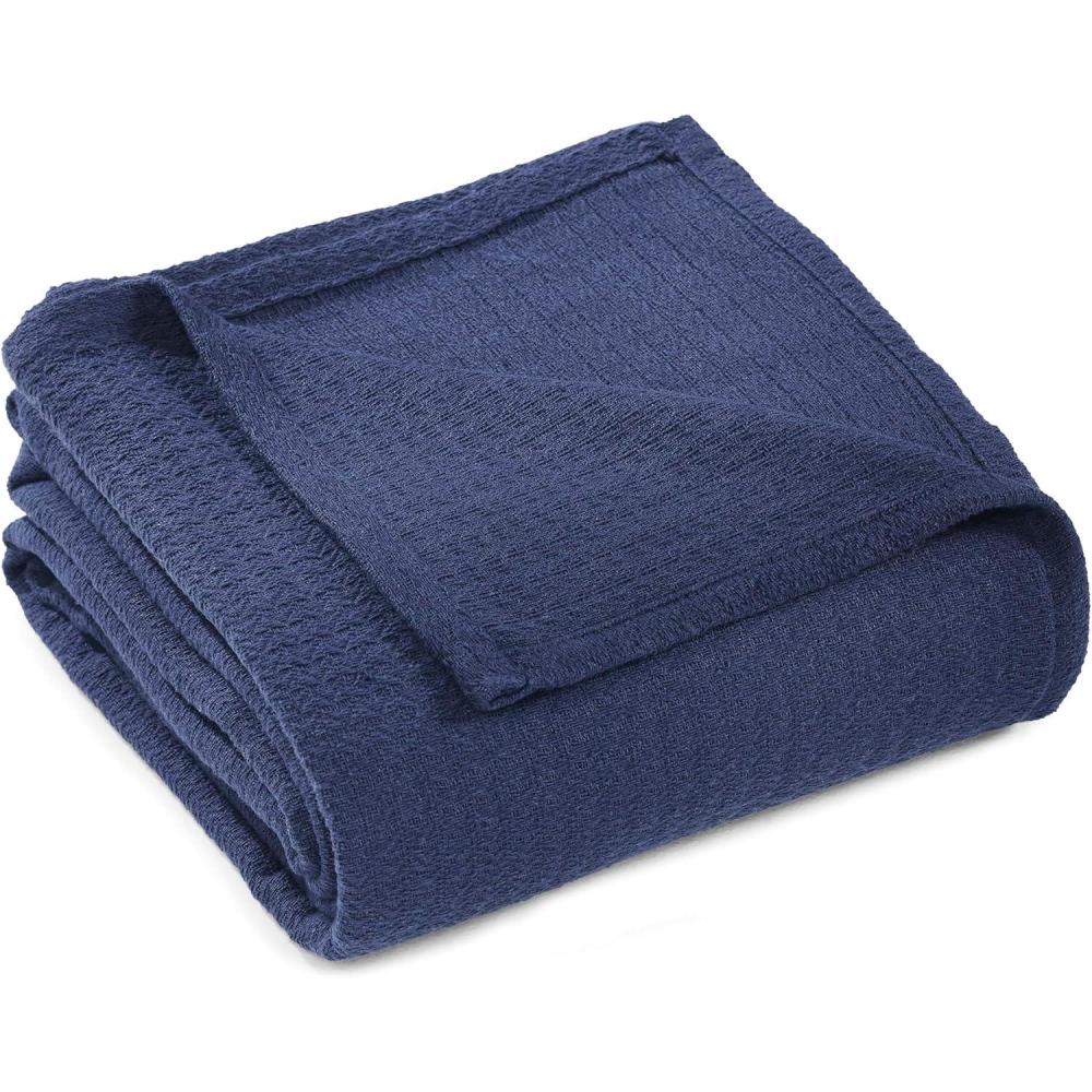imageSuperior Waffle Weave Cotton Blanket for Picnic Beach Traveling or Camping Comfy Blanket Bedroom Decor Essentials Cover for Bed Couch Lounging Honeycomb Knit FullQueen TurquoiseNavy Blue