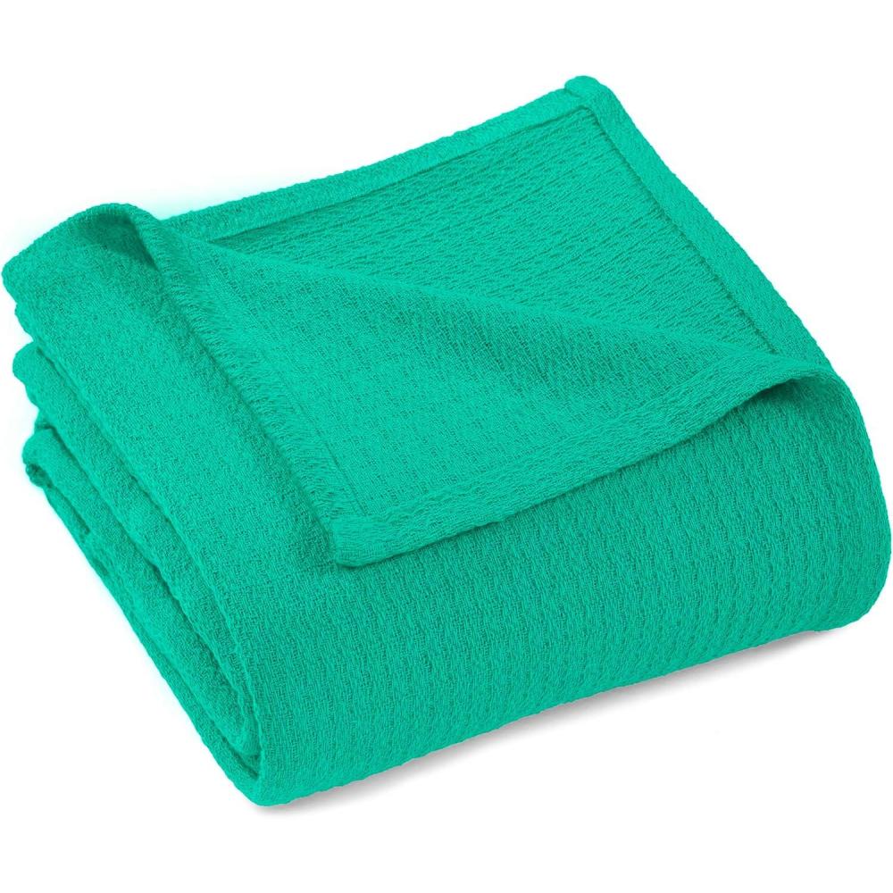 imageSuperior Waffle Weave Cotton Blanket for Picnic Beach Traveling or Camping Comfy Blanket Bedroom Decor Essentials Cover for Bed Couch Lounging Honeycomb Knit FullQueen TurquoiseGumdrop Green