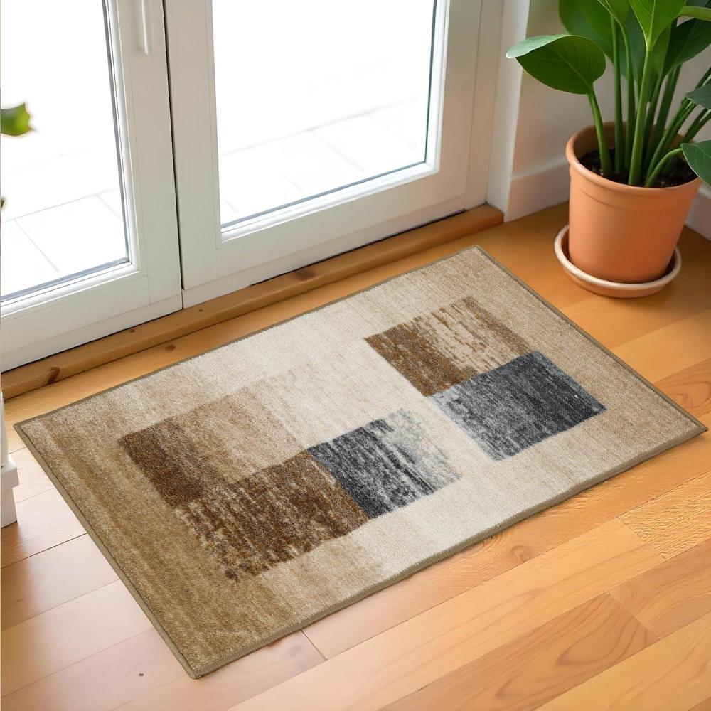 imageSuperior Washable Indoor Area Rug for Dining Kitchen Office Modern Floor Decor Soft Aesthetic Rugs Abstract Brushstrokes Indoor Rug Brayton Collection 5 x 8 OrangeCream Grey