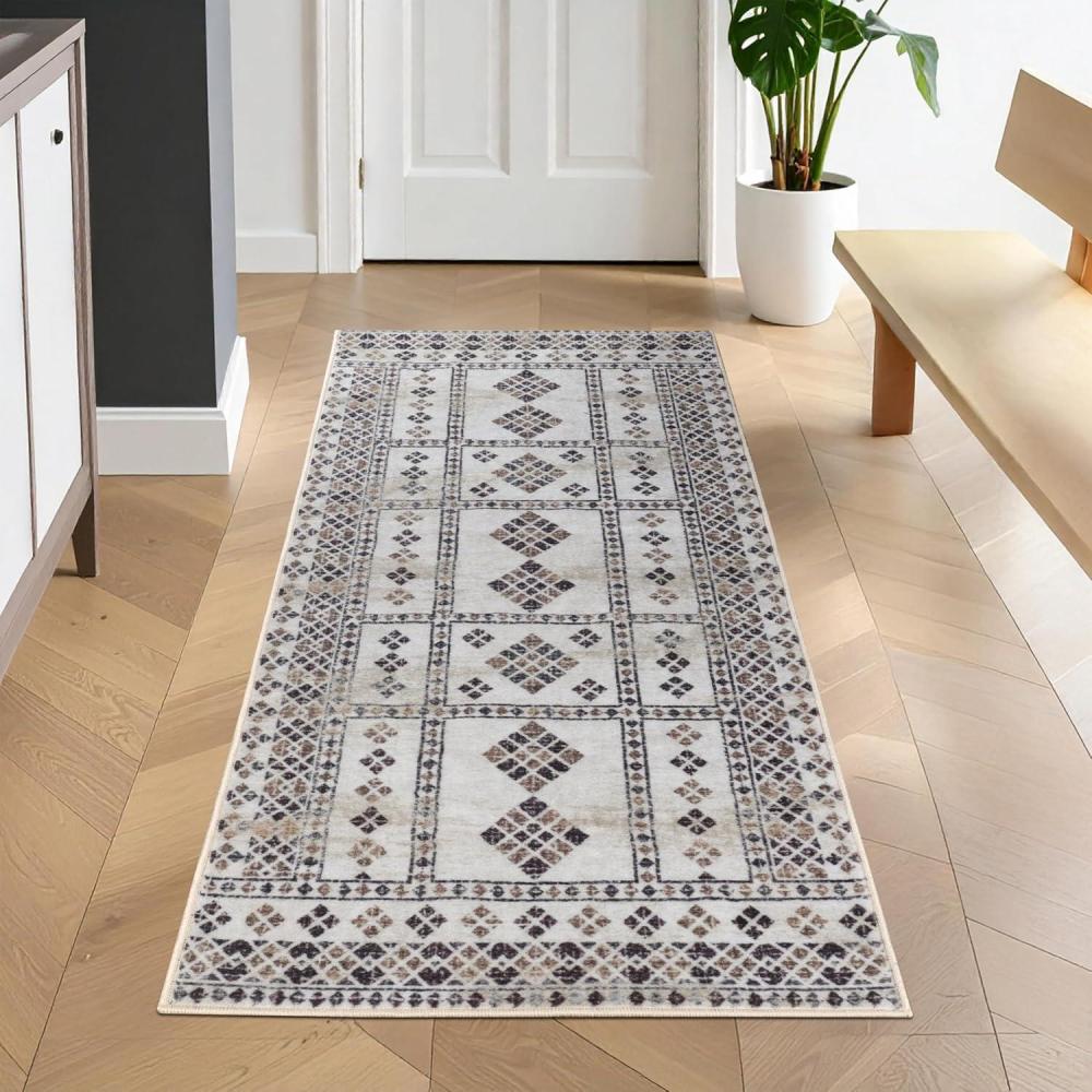 imageSuperior Washable Indoor Large Area Rug Nylon Home Decor Living Room Bedroom Hallway Office Machine Wash Durable Cotton Backing Traditional Zadar Collection 10 x 14 Navy BlueIvoryIvory