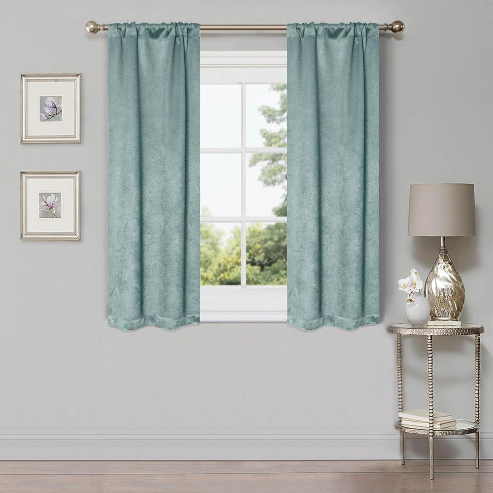 imageSuperior Waverly Blackout Curtain Set of 2 Thermal Insulated Panel Pair with Grommet Top Header Beautiful Embossed Wave Room Darkening Drapes Available in 4 Lengths  Ivory 52x84 eachTeal