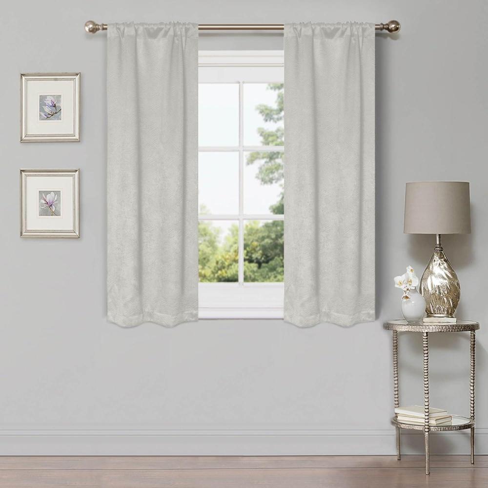 imageSuperior Waverly Blackout Curtain Set of 2 Thermal Insulated Panel Pair with Grommet Top Header Beautiful Embossed Wave Room Darkening Drapes Available in 4 Lengths  Ivory 52x84 eachIvory