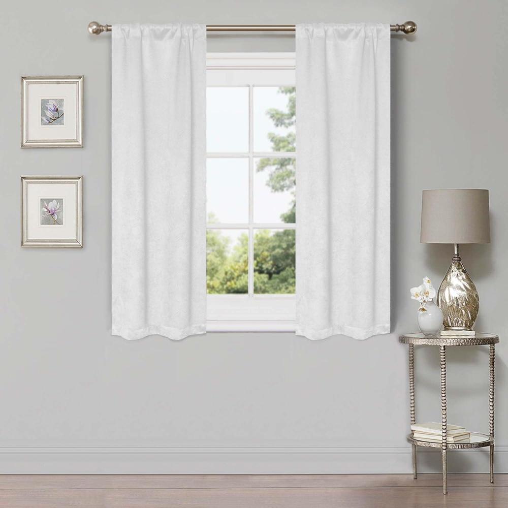 imageSuperior Waverly Blackout Curtain Set of 2 Thermal Insulated Panel Pair with Grommet Top Header Beautiful Embossed Wave Room Darkening Drapes Available in 4 Lengths  Ivory 52x84 eachSnow White