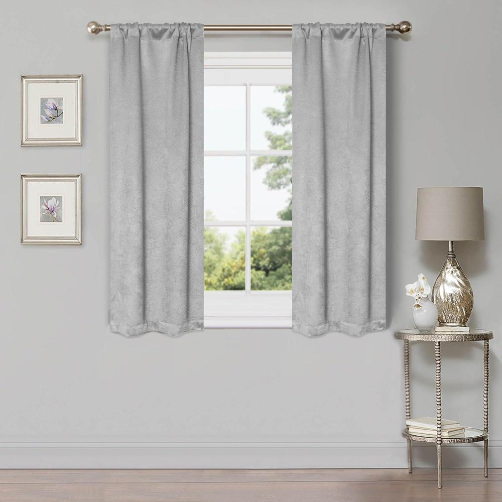 imageSuperior Waverly Blackout Curtain Set of 2 Thermal Insulated Panel Pair with Grommet Top Header Beautiful Embossed Wave Room Darkening Drapes Available in 4 Lengths  Ivory 52x84 eachChrome