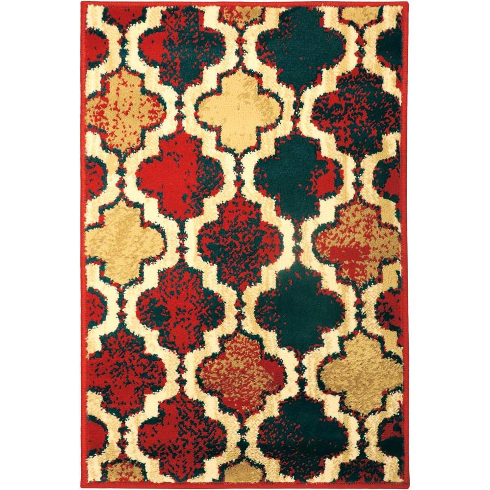 imageSuperior Witland Modern Trellis Indoor Area Rug with Jute Backing Decor for Bedroom Office Living Room Entryway Vintage Tribal Area Rugs Viking Collection 8 x 10 Royal BlueRed Blue