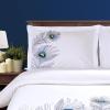 100% Cotton, 3-Piece Full/Queen Single Ply, Soft, Embroidered Peacock Duvet Cover Set(Silver)
