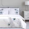 100% Cotton, 3-Piece Full/Queen Single Ply, Soft, Embroidered Peacock Duvet Cover Set(Silver)