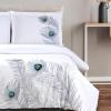 100% Cotton, 3-Piece Full/Queen Single Ply, Soft, Embroidered Peacock Duvet Cover Set(Silver)