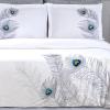 100% Cotton, 3-Piece Full/Queen Single Ply, Soft, Embroidered Peacock Duvet Cover Set(Silver)