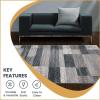 SUPERIOR Indoor Area Rug, Foam Backed, Modern Geometric Patchwork Floor Decor for Bedroom, Office, Living Room, Entryway, Hardwood Floors, Rockwood Collection, 10′ x 14′, Chocolate(Blue-taupe)