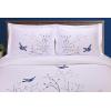 SUPERIOR Spring Embroidered Duvet Cover Set, Long-Staple Cotton, Full/Queen White(Blue Swallow)