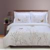 SUPERIOR Spring Embroidered Duvet Cover Set, Long-Staple Cotton, Full/Queen White(Brown Swallow)