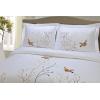 SUPERIOR Spring Embroidered Duvet Cover Set, Long-Staple Cotton, Full/Queen White(Brown Swallow)