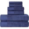 Superior 100% Egyptian Cotton 500 GSM 6 Piece Towel Set, 2 Face, 2 Hand, 2 Towels, Ideal For Bathroom, Kitchen or Beach, Quick Dry, Jacquard and Solid, Mid-Weight, Coral(Navy Blue)