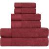 Superior 100% Egyptian Cotton 500 GSM 6 Piece Towel Set, 2 Face, 2 Hand, 2 Towels, Ideal For Bathroom, Kitchen or Beach, Quick Dry, Jacquard and Solid, Mid-Weight, Coral(Maroon)
