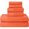 Superior 100% Egyptian Cotton 500 GSM 6 Piece Towel Set, 2 Face, 2 Hand, 2 Towels, Ideal For Bathroom, Kitchen or Beach, Quick Dry, Jacquard and Solid, Mid-Weight, Coral(Emberglow)
