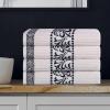 Superior 6-Piece Cotton Towel Set, Decorative Greek Pattern, Home Essentials, Absorbent Towels, Bathroom Decor, Spa, Resort, Includes 2 Hand, 2 Face and 2 Bath Towels, Athens Collection, Grey(Ivory-black)