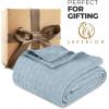 Superior Basketweave Cotton Blanket, Basket Weave Design, Soft, Comfy Cover for Bed, Bedding, Bedroom, Couch Throw, Lounging, Modern Boho Medium Weighted Blankets, Throw Size, Gold(Light Blue)