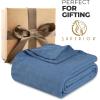 Superior Basketweave Cotton Blanket, Basket Weave Design, Soft, Comfy Cover for Bed, Bedding, Bedroom, Couch Throw, Lounging, Modern Boho Medium Weighted Blankets, Throw Size, Gold(Denim Blue)