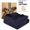 Superior Basketweave Cotton Blanket, Basket Weave Design, Soft, Comfy Cover for Bed, Bedding, Bedroom, Couch Throw, Lounging, Modern Boho Medium Weighted Blankets, Throw Size, Gold(Navy Blue)