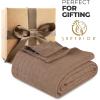 Superior Basketweave Cotton Blanket, Basket Weave Design, Soft, Comfy Cover for Bed, Bedding, Bedroom, Couch Throw, Lounging, Modern Boho Medium Weighted Blankets, Throw Size, Gold(Taupe)