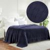 Superior Basketweave Cotton Blanket, Basket Weave Design, Soft, Comfy Cover for Bed, Bedding, Bedroom, Couch Throw, Lounging, Modern Boho Medium Weighted Blankets, Throw Size, Gold(Navy Blue)