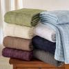 Superior Basketweave Cotton Blanket, Basket Weave Design, Soft, Comfy Cover for Bed, Bedding, Bedroom, Couch Throw, Lounging, Modern Boho Medium Weighted Blankets, Throw Size, Gold(Plum)