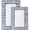 Superior Bath Rug Set, Small Area Rugs for Bathroom, Kitchen Decor, Machine Washable, Non-Slip Bathmat Rugs, Fluffy, Tufted Shag, Striped Accent Rug, Inaya Collection, Set of 2, Large, White/Grey(White – Navy)