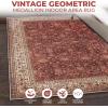 Superior Boho Floral Medallion Washable Rug, Non-Skid Backing, Pet & Kid Friendly, Easy Care, Non-Slip Rugs for Living Room, Kitchen, Bedroom, Low Pile Area Rug, Toucan Collection, 9′ x 12′, Beige(A Beige – Red)