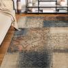 Superior Bristol Collection Area Rug, 8mm Pile Height with Jute Backing, Chic Geometric Damask Patchwork Design, Fashionable and Affordable Woven Rugs – 4′ x 6′ Rug, Beige & Brown(Midnight Navy-salmon – Z)