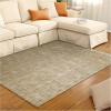 Superior Checkered Hand Woven Viscose Area Rug with Cotton Canvas Backing, Neutral Rug with Cool and Silky Soft Viscose Pile – Beige, 5’ x 8’ Rug(Chalkboard – Beige)
