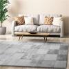 Superior Checkered Hand Woven Viscose Area Rug with Cotton Canvas Backing, Neutral Rug with Cool and Silky Soft Viscose Pile – Beige, 5’ x 8’ Rug(Checkered – Grey)