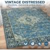 Superior Damask Medallion Washable Rug, Cotton Backing, Pet & Kid Friendly, Easy Care, Classic Rugs for Dining, Living Room, Kitchen, Bedroom, Low Pile Area Rug, Jay Collection, 7′ x 10′, Blue(Jay – Blue)