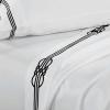 Superior Embroidered Cotton Bed Sheet Set, 1 Elastic Deep Pocket Fitted Sheet, 1 Flat Sheet, 2 Pillowcases, Daily Soft Sheets, Luxury, Elegant Design, Moonlawn Collection, Queen, White-Gold(White-black)