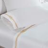 Superior Embroidered Cotton Bed Sheet Set, 1 Elastic Deep Pocket Fitted Sheet, 1 Flat Sheet, 2 Pillowcases, Daily Soft Sheets, Luxury, Elegant Design, Moonlawn Collection, Queen, White-Gold(White – Gold Ml)